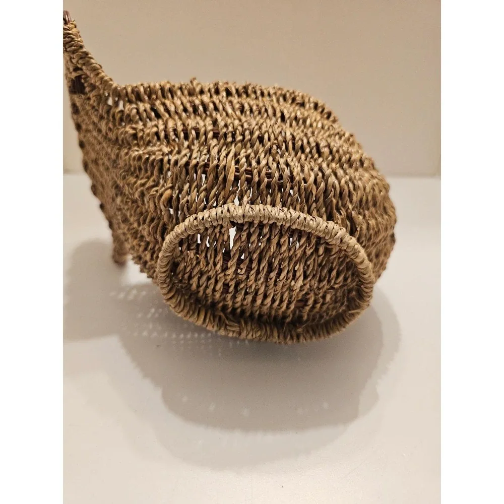 Vtg Woven Wicker Turkey Basket Thanksgiving‎ Fall Decor Rustic Brown 9in